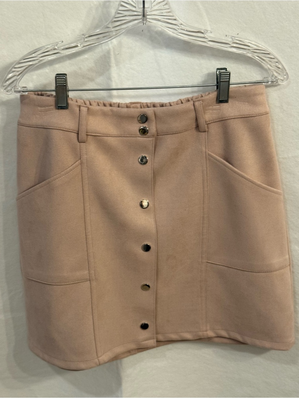 Haute Monde Couture Button-Front faux suede Pink mini Skirt size L